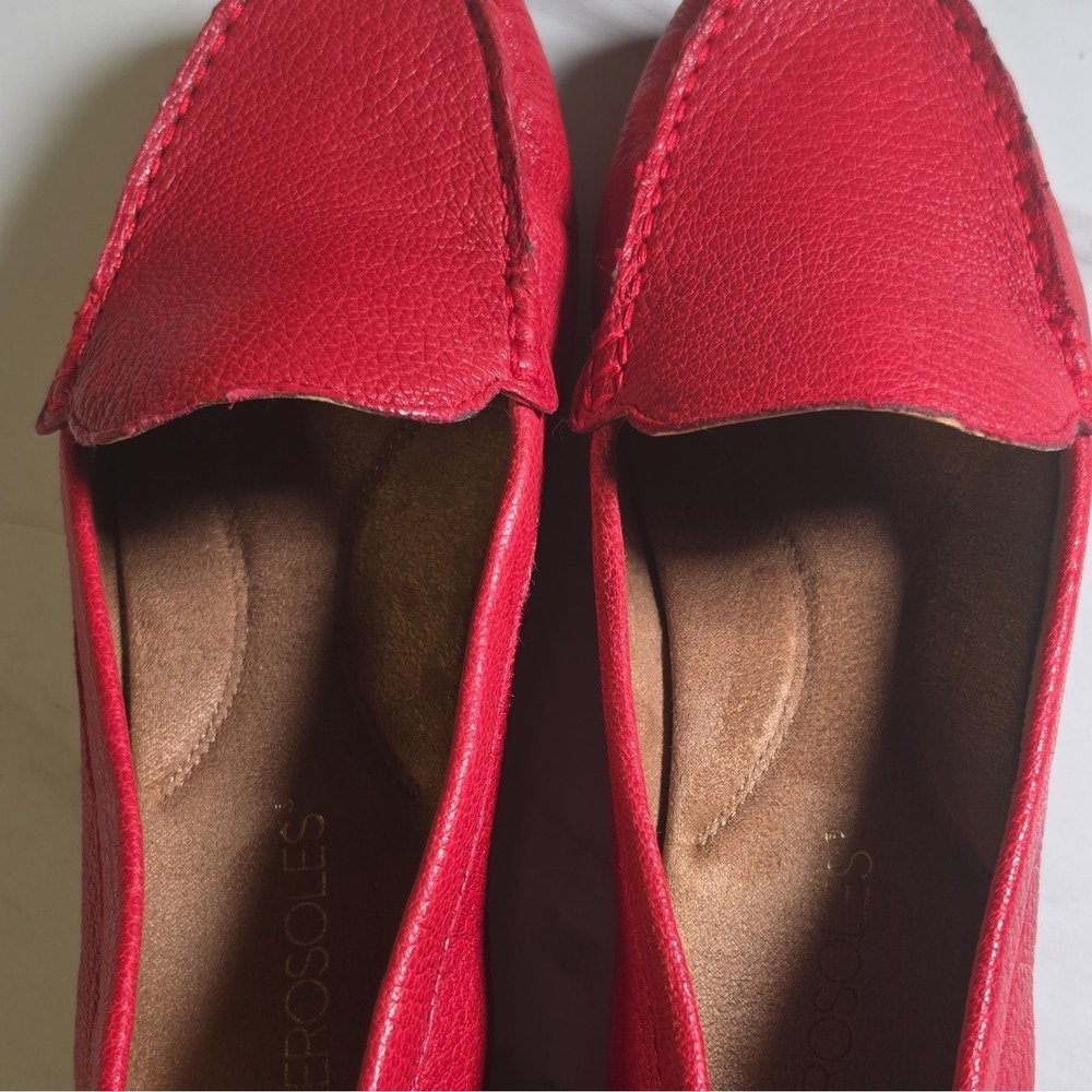 Aerosoles Women's Red Leather Slip-On Loafer Flats Round Toe US 7 M